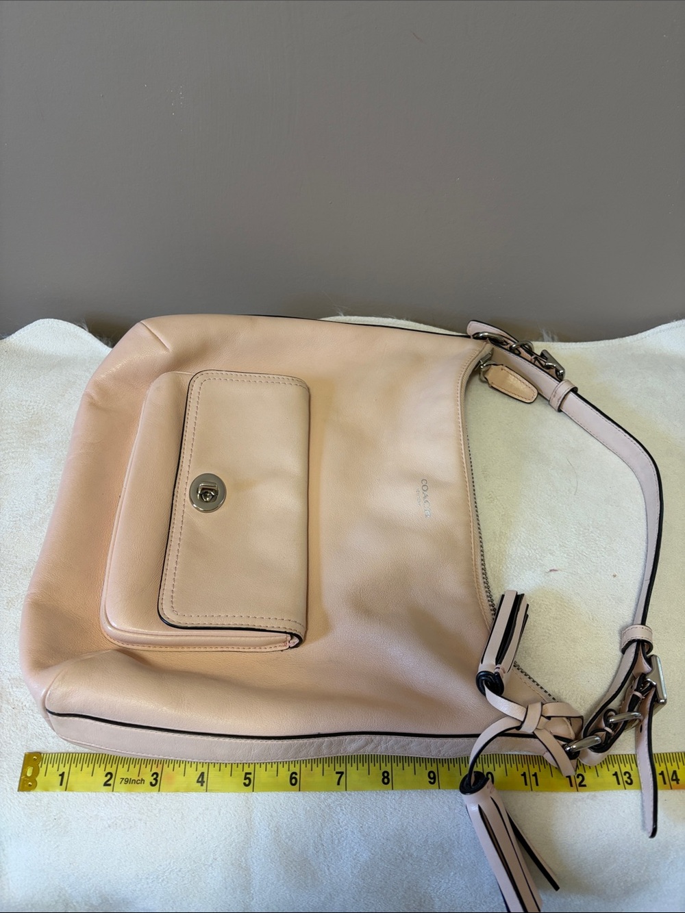 Coach Soft Pebbled Leather Shoulder Bag in Blush Pink - Picture 11 of 16